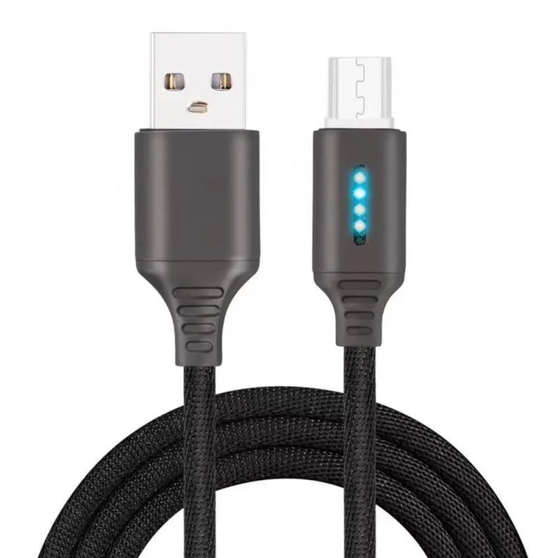 200 шт. 2.4A кабель usb для быстрой зарядки интеллектуальный дышащий светодиодный micro