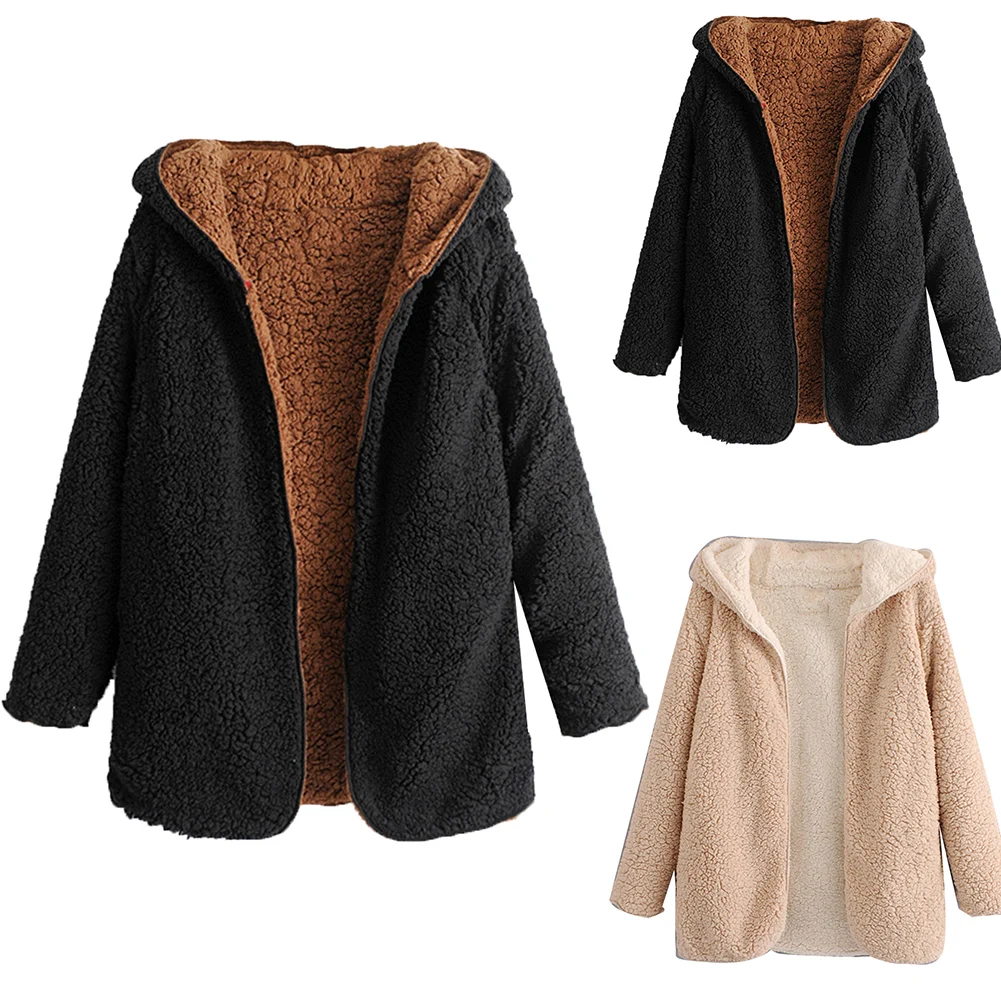 Модная одежда с обеих сторон, однотонная зимняя куртка для женщин, утолщенная теплая мягкая Повседневная Женская куртка с капюшоном