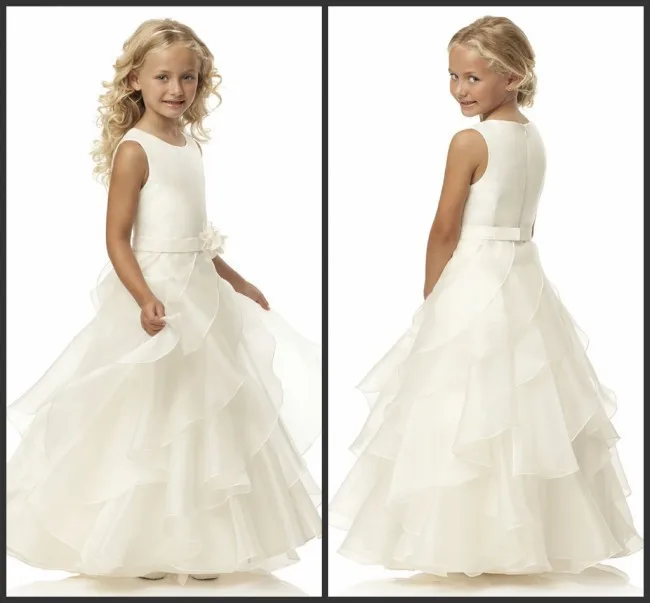 2015 A-lijn Vloer-Lengte Tank Scoop Sjerpen Mouwloze Witte Bloem Meisje Jurken Vestidos De Comunion Vestido Daminha Casamento 2015 A-lijn Vloer-Lengte Tank Scoop Sjerpen Mouwloze Witte Bloem Meisje Jurken Vestidos De Comunion Vestido Daminha Casamento