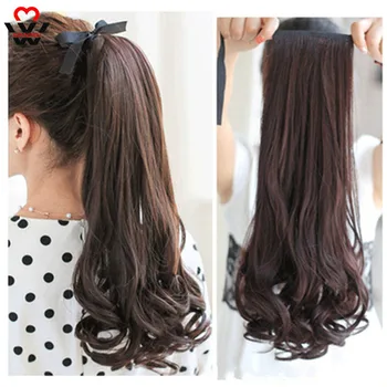 

MANWEI Long Curly Synthetic Ponytail Clip In Ponytail Claw Drawstring Ponytail Heat Resistant Clip In Hair Extensions Hair Tail