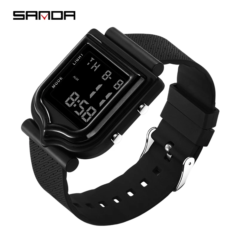 black SANDA, спортивные часы, мужские электронные часы, многофункциональные часы, мужские электронные часы, мужские светодиодный электронные часы - Цвет: black