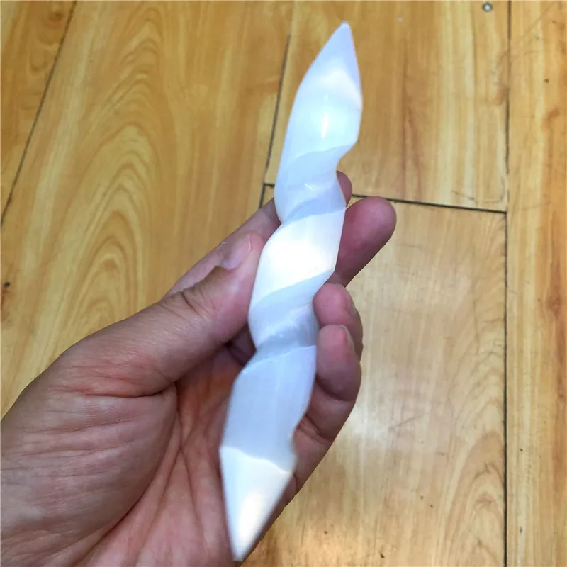 Натуральный белый Selenite палочка кристалл камень цилиндр массажный инструмент Fraueneis образец минерала полированная палочка в качестве подарков