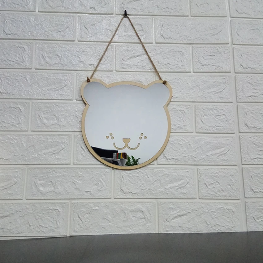 

Bear Acrylic Wall Decorative Mirror Interior Design Wooden Framed Wall Hanging Mirror for Home Living Room Bedroom and Entryway