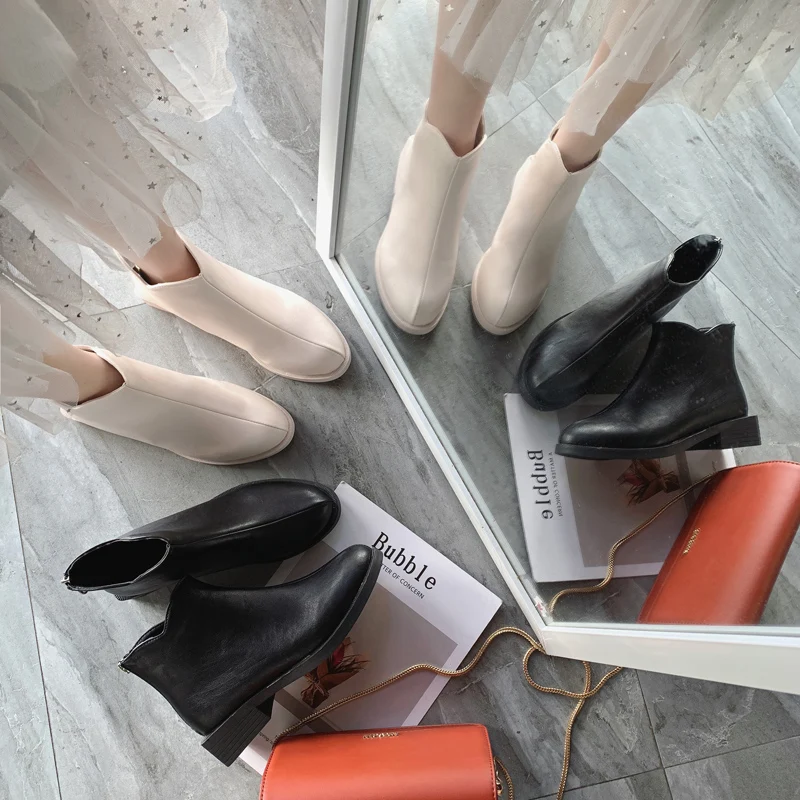 

Martin Boots Female Spring And Autumn Single Boots 2019 New Wild Students With Thick Back Zipper Handsome British Wind Shoes