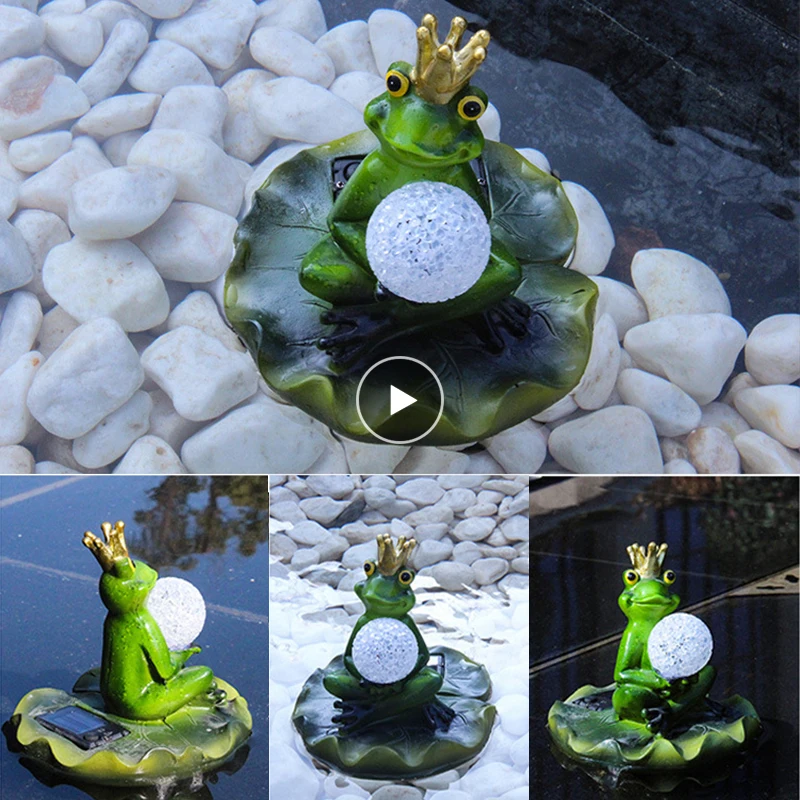 1pc Solar Floating Decoration Resin Frog Figurines Statues Collectable Animal Figures for Home Garden Pool Pond Christmas Gift