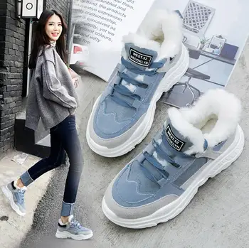 

2020 Shoes Winter Warm Platform Woman Snow Boots Plush Female Casual Sneakers Faux Suede Leather Female Snowboots Warm Shoes Fur