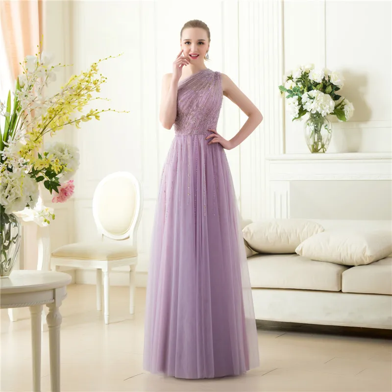 

Cheap robe de soiree Real Photos Floor Length One Shoulder Customized Formal Party A-line Prom gown 2018 bridesmaid dresses