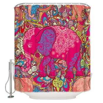 

Animal Pink Elephant Shower Curtain Waterproof Bathroom Curtain Polyester Bath Curtain Home Decor 12 Hooks