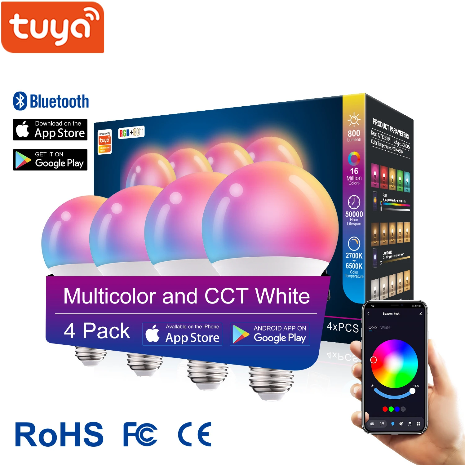 Умная лампа светодиодная с управлением зубами 15 Вт Е27 RGB 4 шт./упаковка | Лампы и