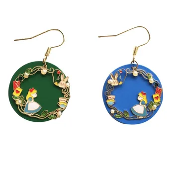 

Asymmetric Cute Cartoon Round Disc Women Stud Earrings Non Pierced Ear Girly Style Alice In Wonderland Earrings
