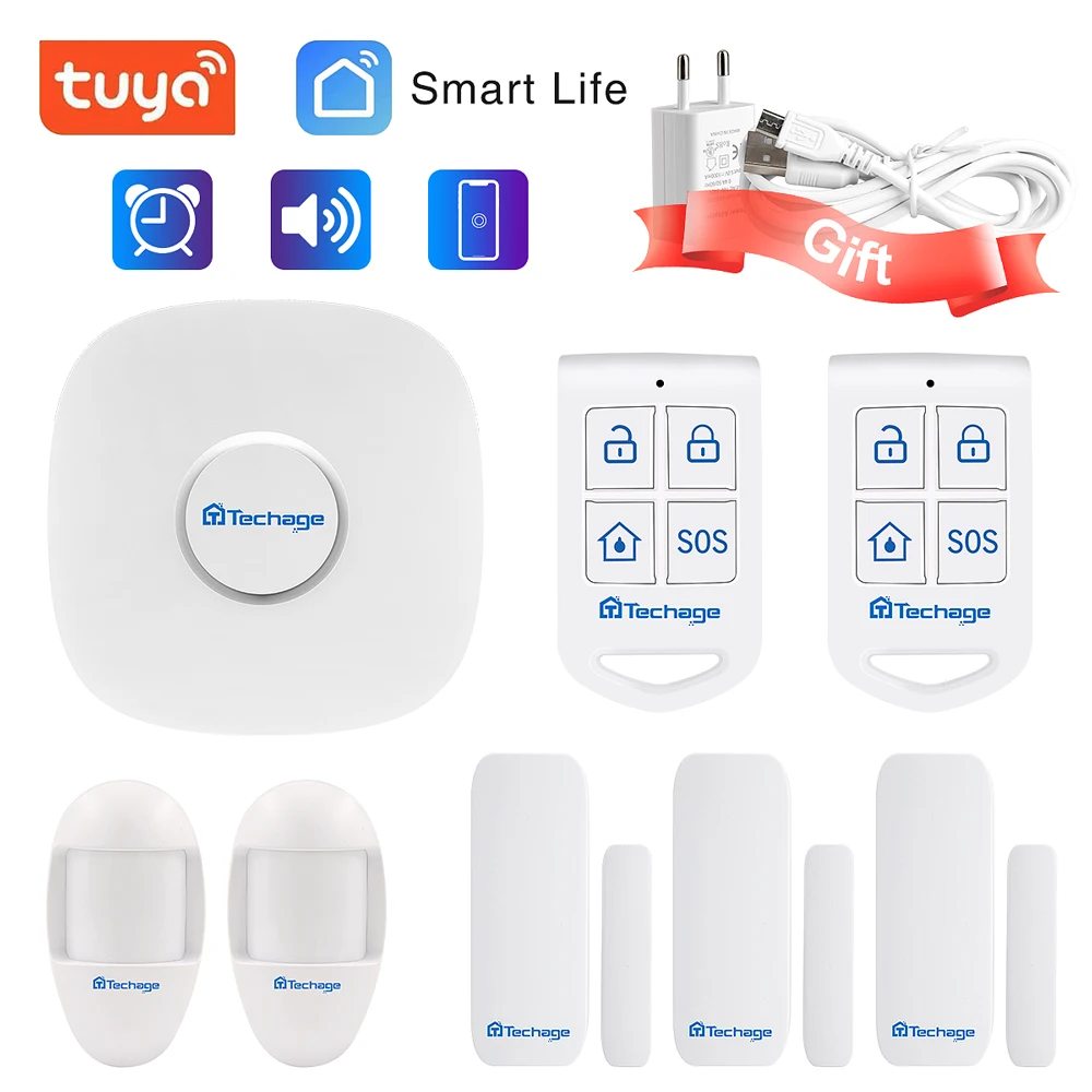 

Techage WIFI Home Security Alarm system infrared sensor used with Smart Life APP Door / Window sensor wireless Anti-theft Alarm