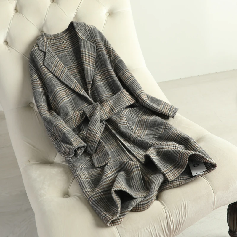 

New double-sided wool overcoat women's jacket in the middle and long Plaid anti-season suit collar Korean version slim