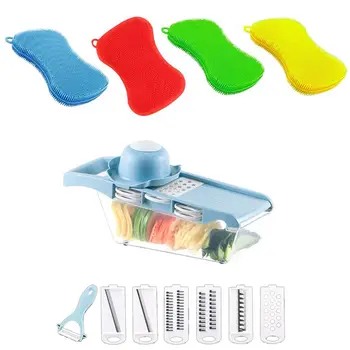 

4Pcs 1 Set Kitchen Drain Basket Grater Slicer Brush Soft Silicone Dishwashing Shredder Container Multi-Functional