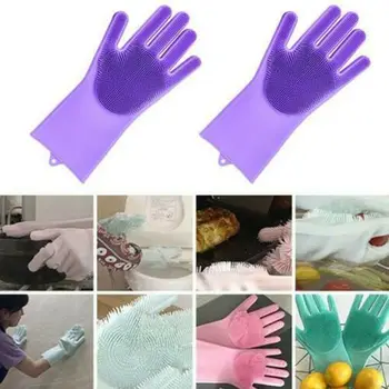 

Hot Magic Silicone Rubber Dish Washing Gloves Sponge Eco-Friendly Scrubbing Cleaning Tools Fruit Vegetable Sink Clean A pair