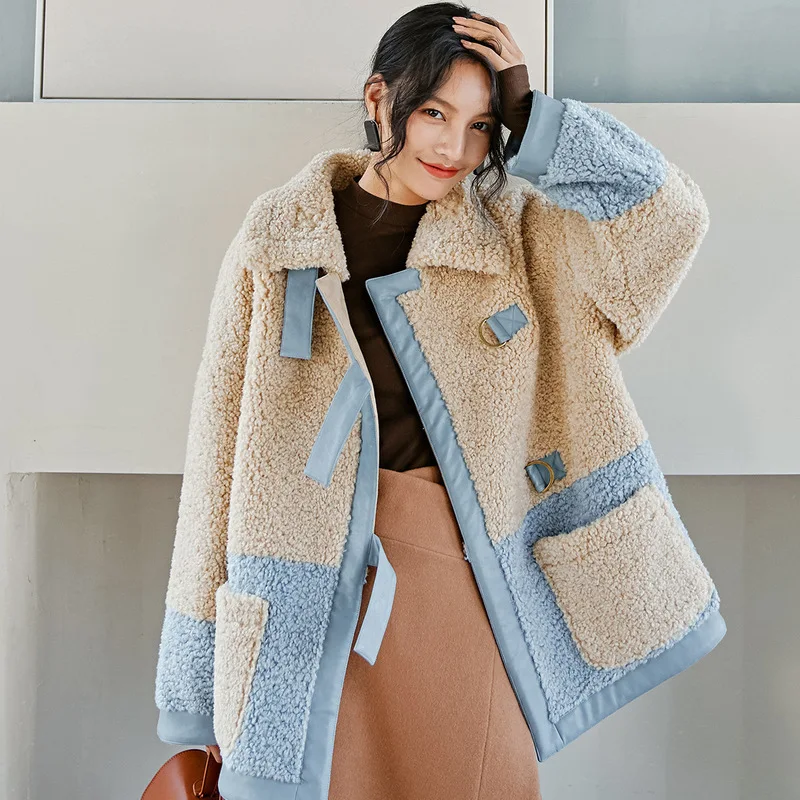Winter Women High Quality faux lambswool Fur OverCoats Luxury long casual Thick Warm Plus Size female cloth beige free ship