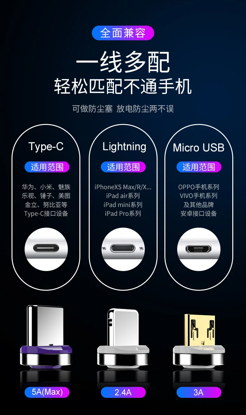 Bozhu 1 м Магнитный зарядный кабель Micro USB кабель для iPhone XR XS Max X магнитное зарядное устройство usb type C кабель светодиодный провод для зарядки