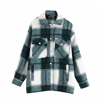 

Vintage Stylish Pockets Oversized Plaid Jacket Coat Women 2020 Fashion Lapel Collar Long Sleeve Loose Outerwear Chic Tops