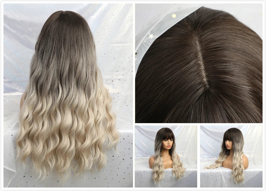 ALAN EATON, длинные волнистые парики с челкой для черных женщин, афро-американская Лолита, синтетические волосы, парики темно-коричневого цвета, термостойкие парики