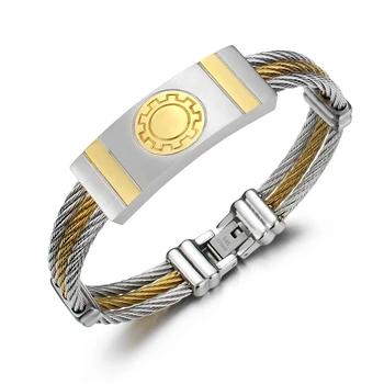 

Luxury Designs Three Layer Gear Charm Bangle For Women Men Wholesale Gold Color Stainless Steel Wire Bracelets Jewelry 2020