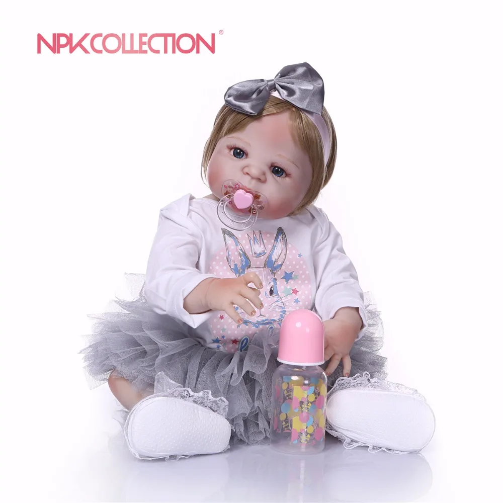 NPK 57 см Мода полное тело силиконовые девочка Reborn игрушечные пупсы, куклы принцесса Младенцы волосы для куклы подарок на день рождения Дети Brinquedos