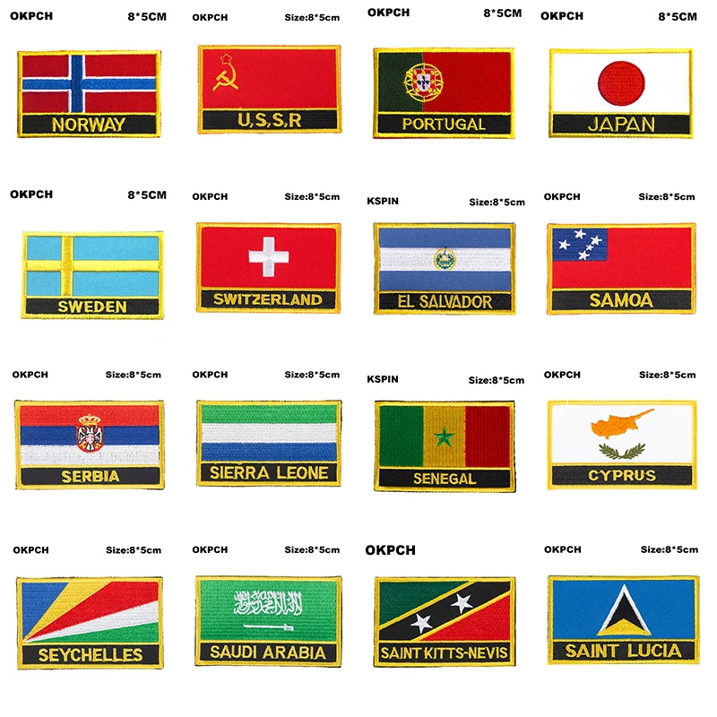 National Flag Embroidery Patch Badge Norway USSR Portugal Japan Sweden Switzerland El Salvador Samoa Serbia Sierra Leone | Дом и сад