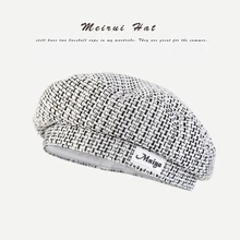 Зимняя Вязаная мужская шапка, французская шапка, осенняя берет живописца, шапка с вышитыми буквами, шерстяная восьмиугольная шапка, Женская плоская шапка, шапка газетчика