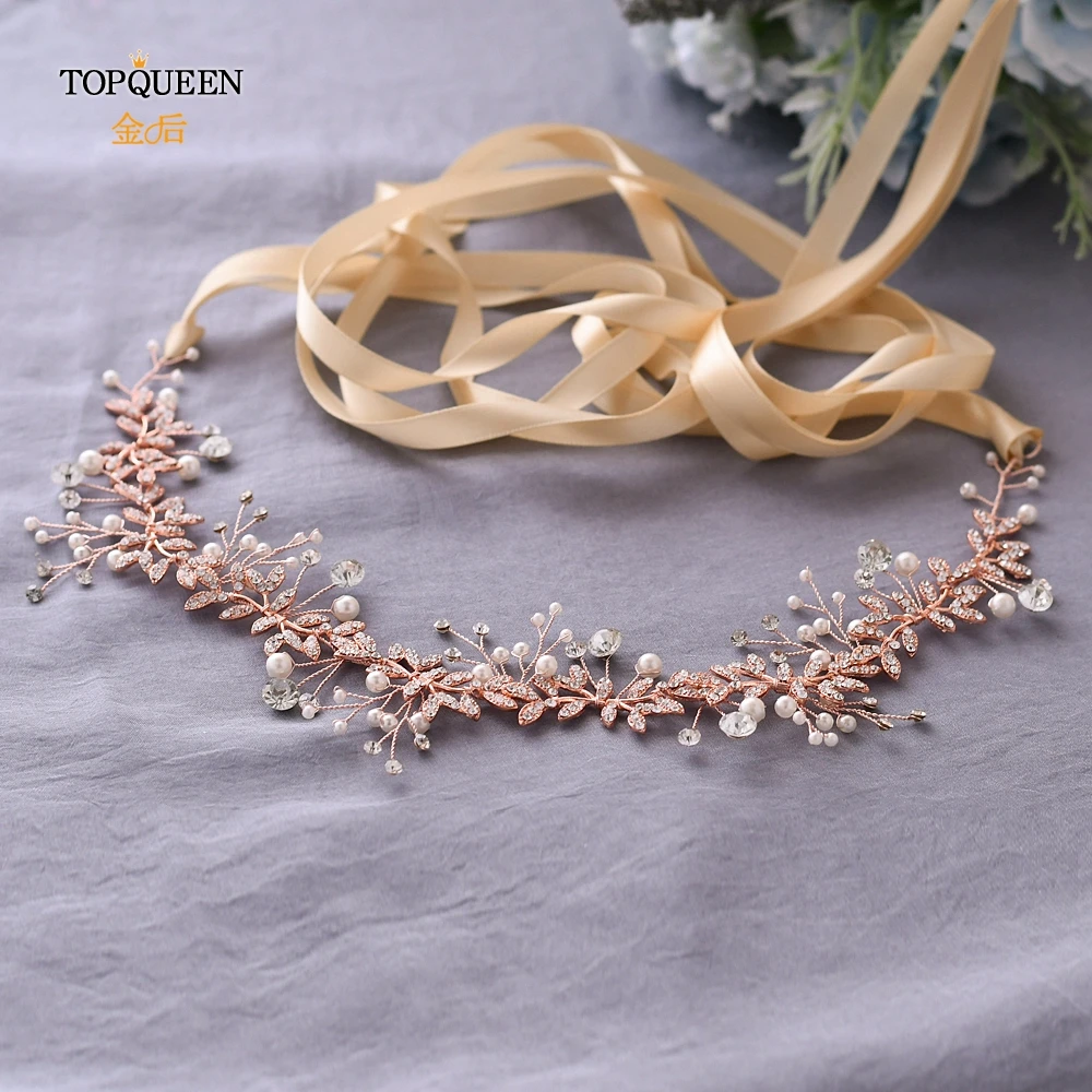 TOPQUEEN, SH233-RG, розовое золото, кристаллы, стразы, жемчуг, свадебный пояс, свадебное платье, ремень, свадебные аксессуары для вечернего платья, ремень - Цвет: Champagne ribbon