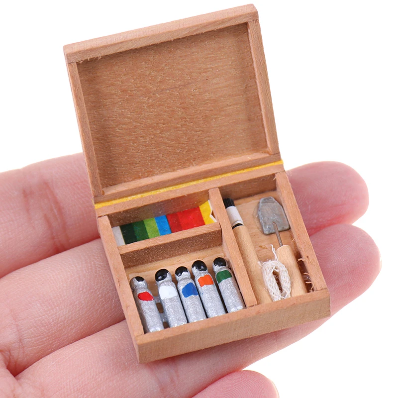 1/12 Dollhouse Miniature Paint Pen Color Pigment Wooden Box Model Toys