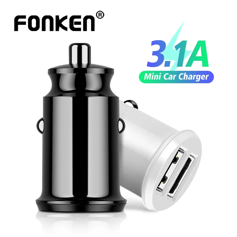 FONKEN портативный автомобильный адаптер для зарядного устройства Dual USB 2 порта 3.1A адаптер питания для huawei Mate30 Pro Xiaomi автомобильное зарядное устройство для мобильного телефона