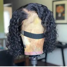 Глубокий пробор кудрявые человеческие волосы парик влажные и волнистые 13*6 кружевные передние человеческие волосы парики короткий боб парик предварительно сорванные бразильские волосы remy