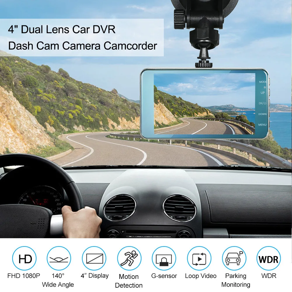 

KKMOON 4" Dual Lens Car DVR Dash Cam Camera Camcorder LED Night Vision / Motion Detection / Loop Recording / G-sensor