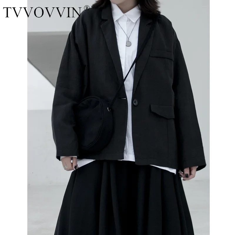 TVVOVVIN, осенний, популярный, темный стиль, однотонный, черный, белый цвет, рами, свободный размер, костюм, подходит ко всему, Свободное пальто, хорошее качество, L217