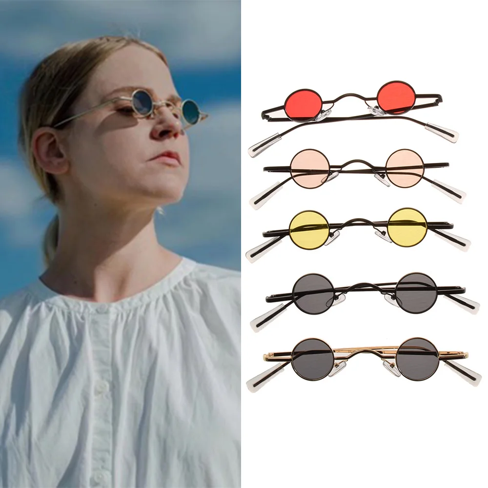 New Fashion Retro Mini Lens Sunglasses Round Men Women Metal Frame Gold Black Red Sun Glasses
