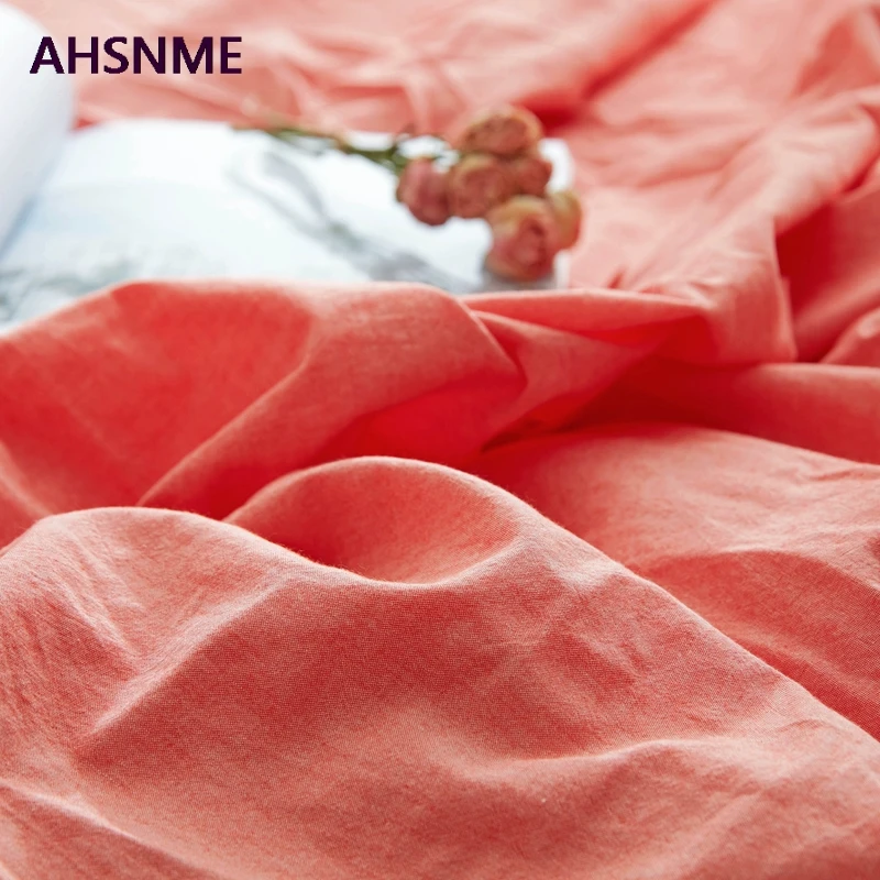 AHSNME, оранжево-красный хлопковое постельное белье супер мягкие parure де горит Открытая Летняя обувь простой водой натяжная простыня 135/150/200/180/200 см