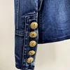 Fashion Designer Blazer Jacket Women's Metal Lion Buttons Double Breasted Denim Blazer Outer Coat 6