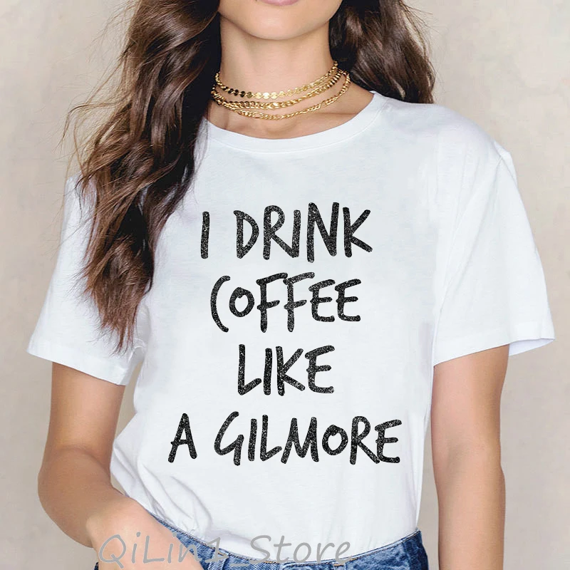 Gilmore футболка для девочек Женская футболка с надписью Luke's Diner Drink coffee Женская белая футболка с круглым вырезом футболки с графическим принтом