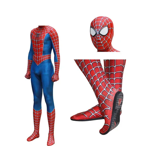 Raimi Человек-паук Kostuum косплей костюм 3D принт полный тело зентай костюм стелька линзы маска для взрослых детей Человек-паук боди костюм - Цвет: Черный