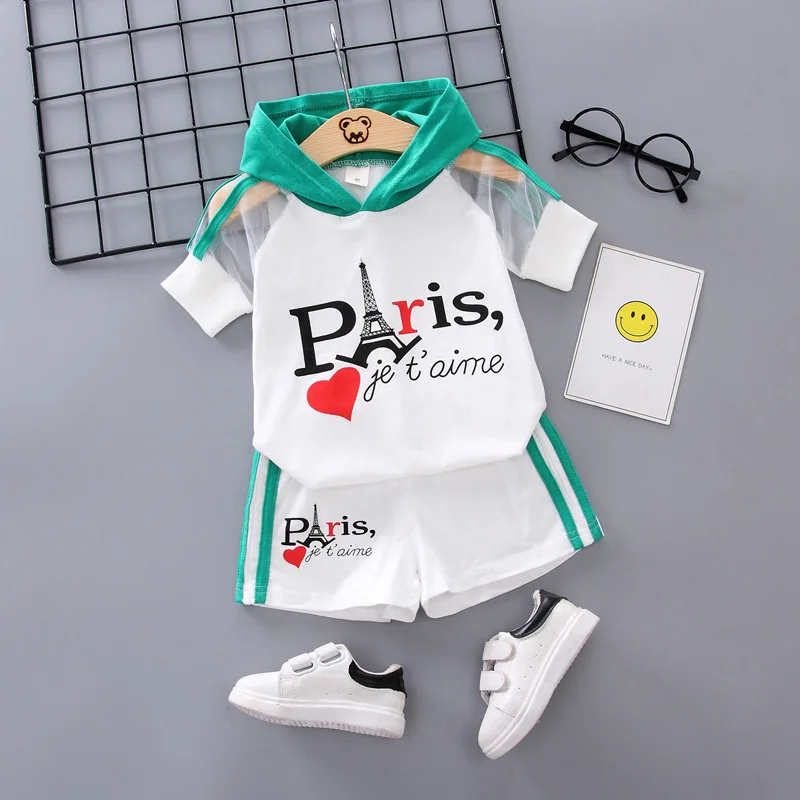 New Summer Children Fashion Clothing Baby Boy Girls Letter Hooded T Shirt Shorts 2Pcs/sets Kids Infant Clothes Toddler Tracksuit