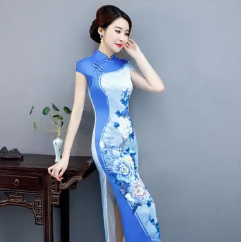 

Fashion Women Long Cheongsam Sexy Chinese Style Dress Womens Elegant Slim Qipao Old Shanghai Vestidos