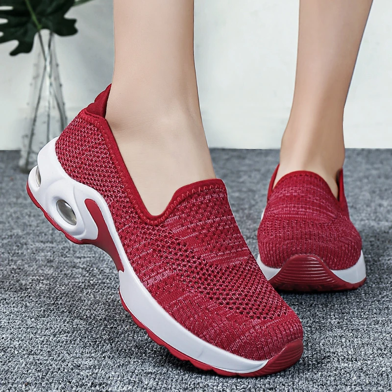 Women Shoes 2020 Summer New Mesh Solid Red Running Shoes Women