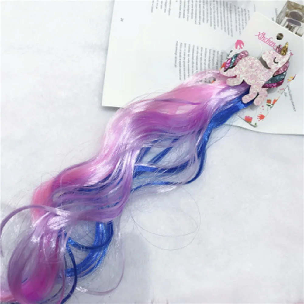 Аксессуары для волос градиентные разноцветные парики с единорогом заколки для волос для девочек принцесса головной убор для девочек подарок на день рождения милый розовый зажим для волос