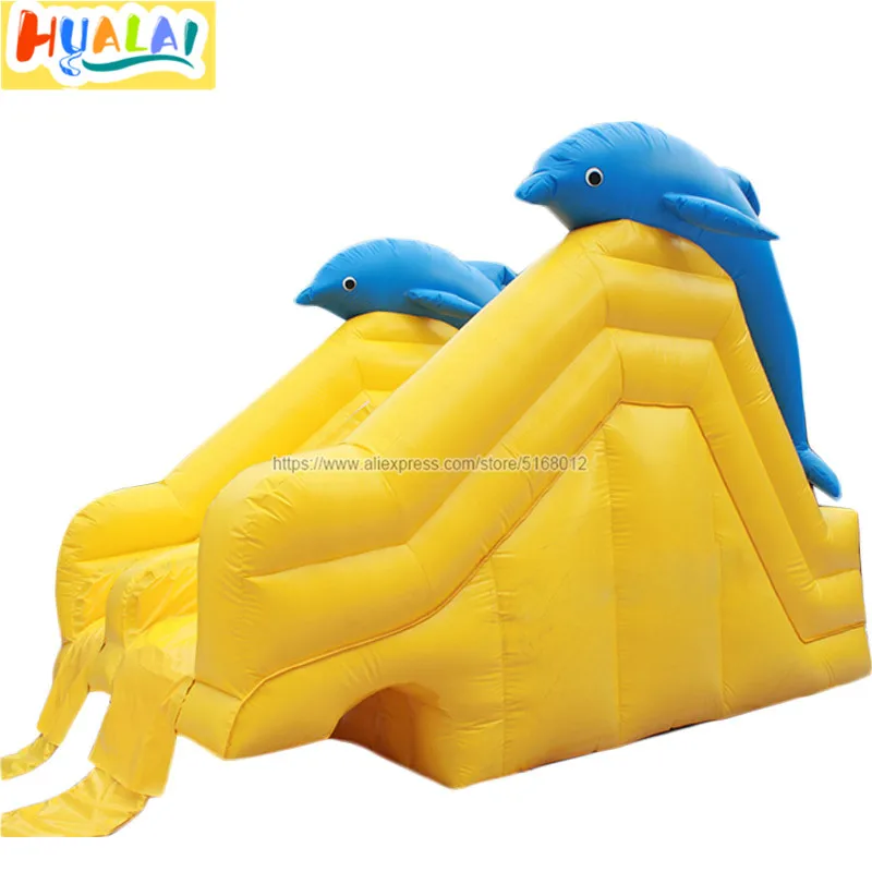 

kids giant inflatable water slide into pool double lane dolphin lager water park backyard for sale PVC 6X4X3m free shipping