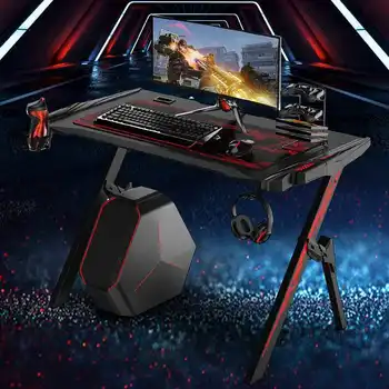 

43.3"Game Table Professional Internet Cafe Game Chair Computer Table With Audio Sensor RGB LED Lights Cup Holder Headphone Hook