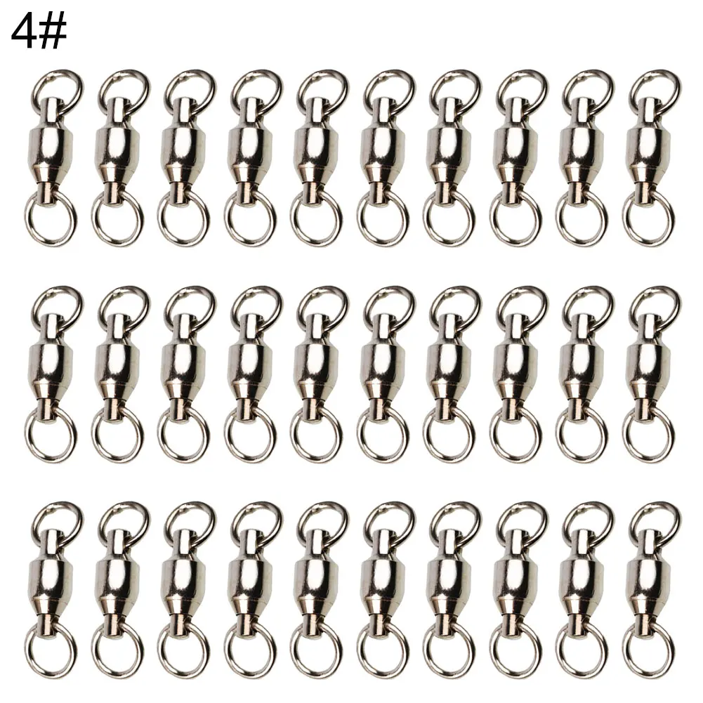 30Pcs Stainless Steel Fishing Swivels Ball Bearing Rolling Rings Hook Connector