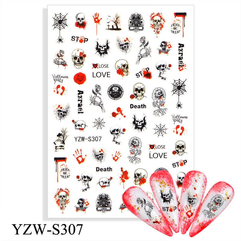 Adesivi 3D di capodanno per unghie decalcomanie adesive lettera amore  teschio Handprint Design Halloween Manicure Foil decorazioni per Nail Art