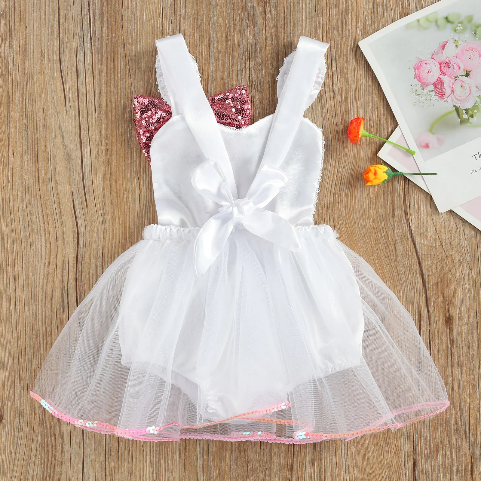 Robe Lapin De Pâques Pour Bébé Fille - Broderie Lapin, Volants - Manches Longues + Bandeau - Cérémonie