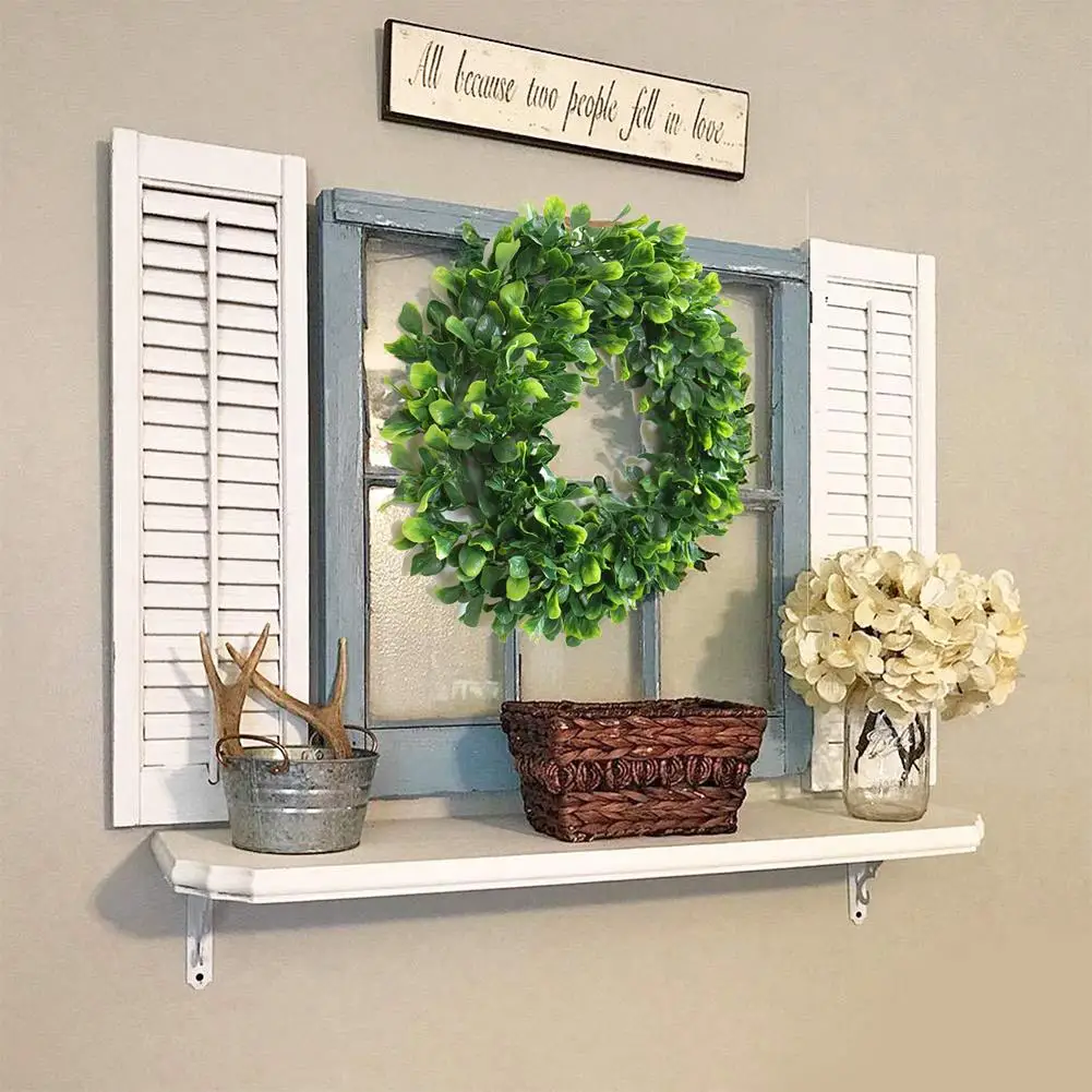 

New 42cm Artificial Green Leaves Wreath Garland Showcase Front Door Wall Decoration