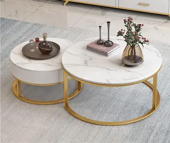 

Modern TV cabinet tea table combination simple living room TV cabinet marble household small family TV cabinet in northern Europ