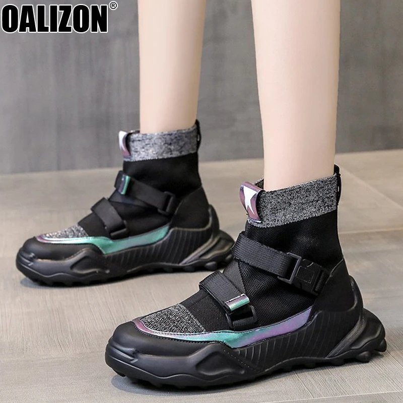 

Fashion Stretchy Knitting Woven Autumn Winter Women Buckle Belt Slip On Walking Lady Casual Plimsolls Thick Sole Flat Shoes R648