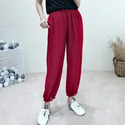 [Orma lai] хорошее качество, летние новые стильные шифоновые однотонные штаны-шаровары с эластичной резинкой на талии, утягивающие